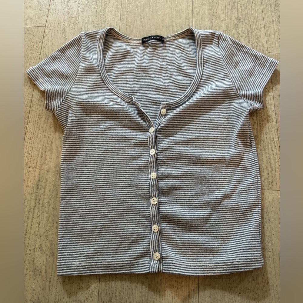 Brandy Melville Blue and White Striped Button-Down Shirt